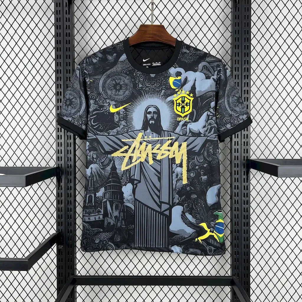 "Camisa Brasil x STUSSY Cristo Redentor - Torcedor Masculina Preta - Netmantos"