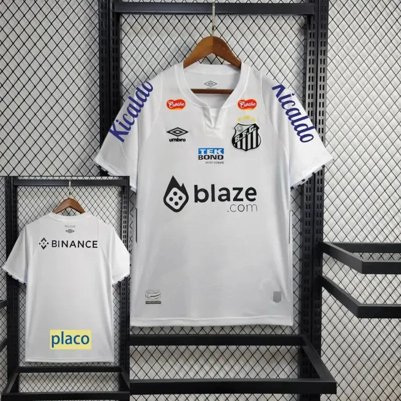 "Camisa Santista Home 24/25 - Torcedor Masculina Branca + Patrocínios - Netmantos"