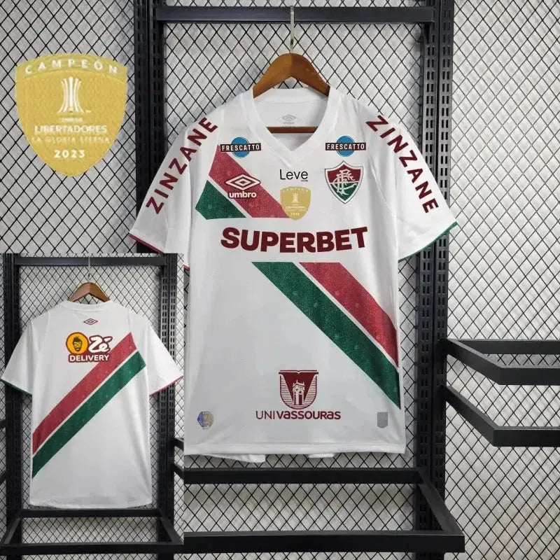 "Camisa Fluminense Away 24/25 - Torcedor Masculina Branca + Patches Libertadores + Patrocínios - Netmantos"