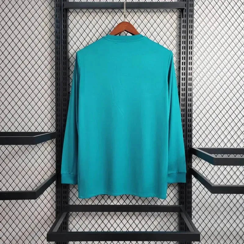 "Camisa Real Madrid Retrô 2017/18 - Torcedor Masculina Azul Manga Longa - Netmantos"