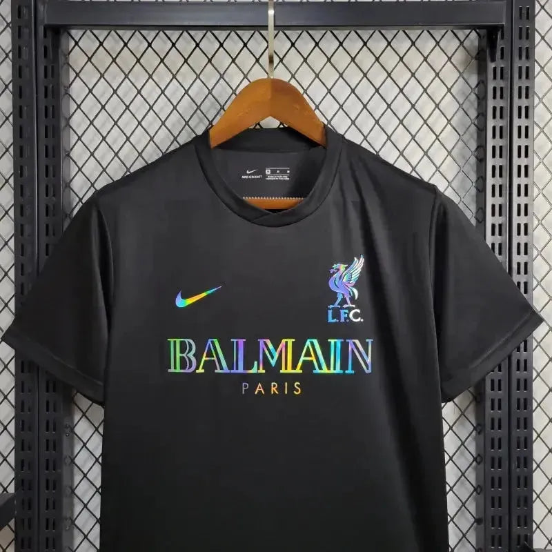 "Camisa Liverpool BALMAIN 24/25 - Torcedor Masculina Refletiva Preta - Netmantos"