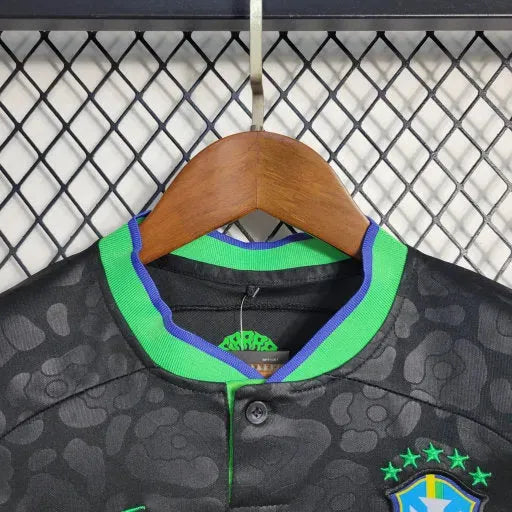 "Camisa Brasil Leopardo 22/23 - Torcedor Infantil Preta e Verde - Netmantos"