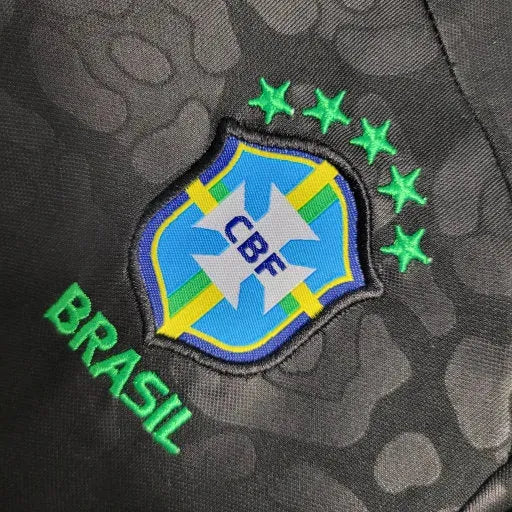 "Camisa Brasil Leopardo 22/23 - Torcedor Infantil Preta e Verde - Netmantos"
