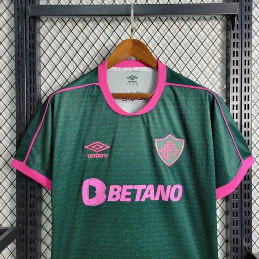 "Camisa Fluminense Away II 23/24 - Torcedor Masculina Verde e Rosa + Patches Libertadores - Netmantos"