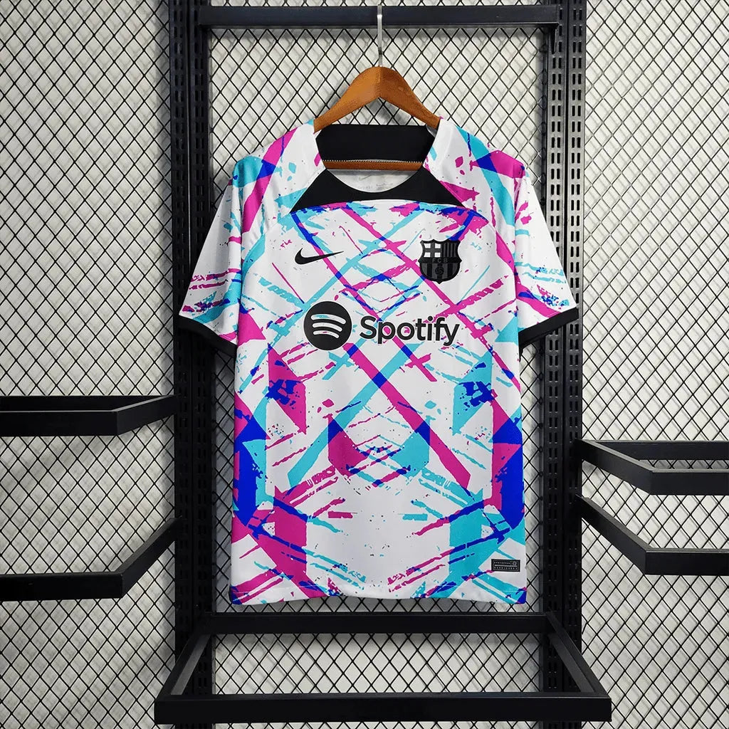 Camisa Barcelona Treino Jersey 23/24 - Torcedor Masculina Branca e Rosa - Netmantos