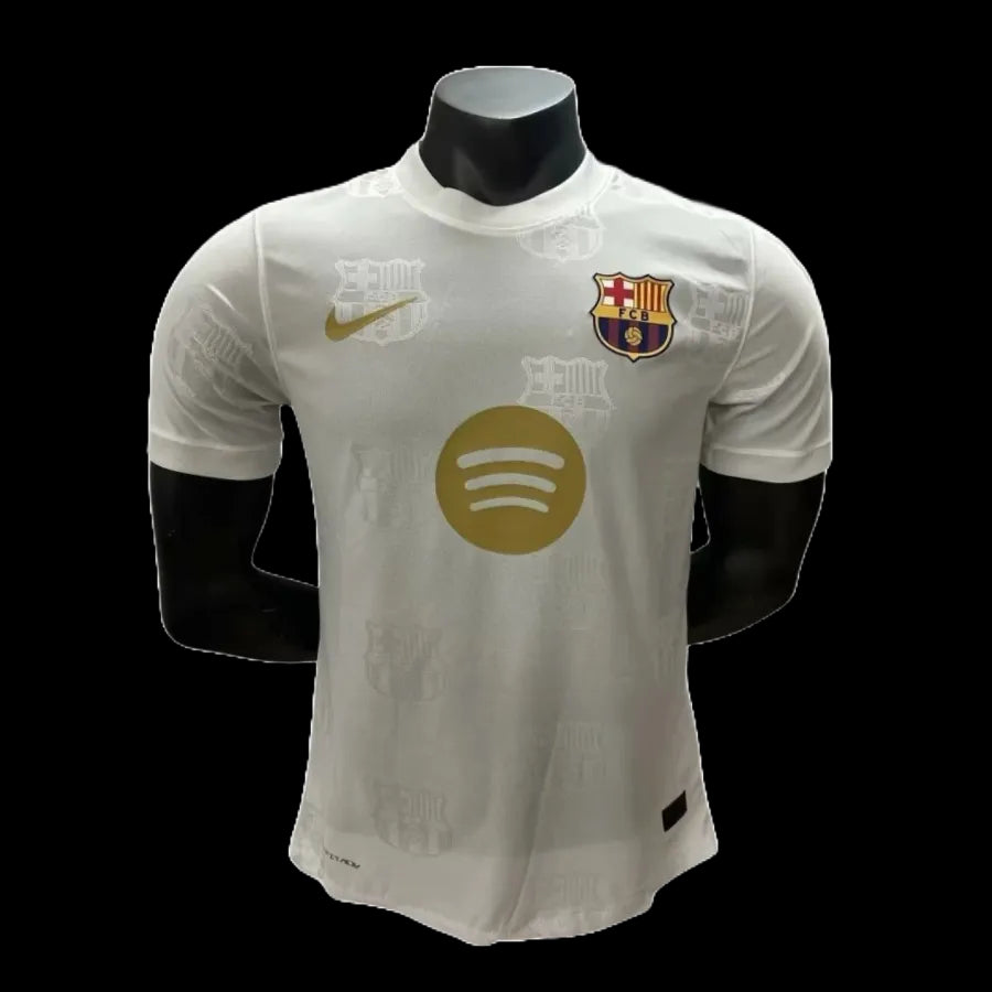 "Camisa Barcelona Edição Especial 25/26 - Jogador Masculina Branca e Dourada - Netmantos"