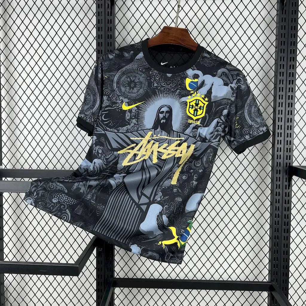 "Camisa Brasil x STUSSY Cristo Redentor - Torcedor Masculina Preta - Netmantos"
