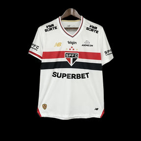 "Camisa São Paulo Home 25/26 - Torcedor Masculina Branca + Patrocínios - Netmantos"