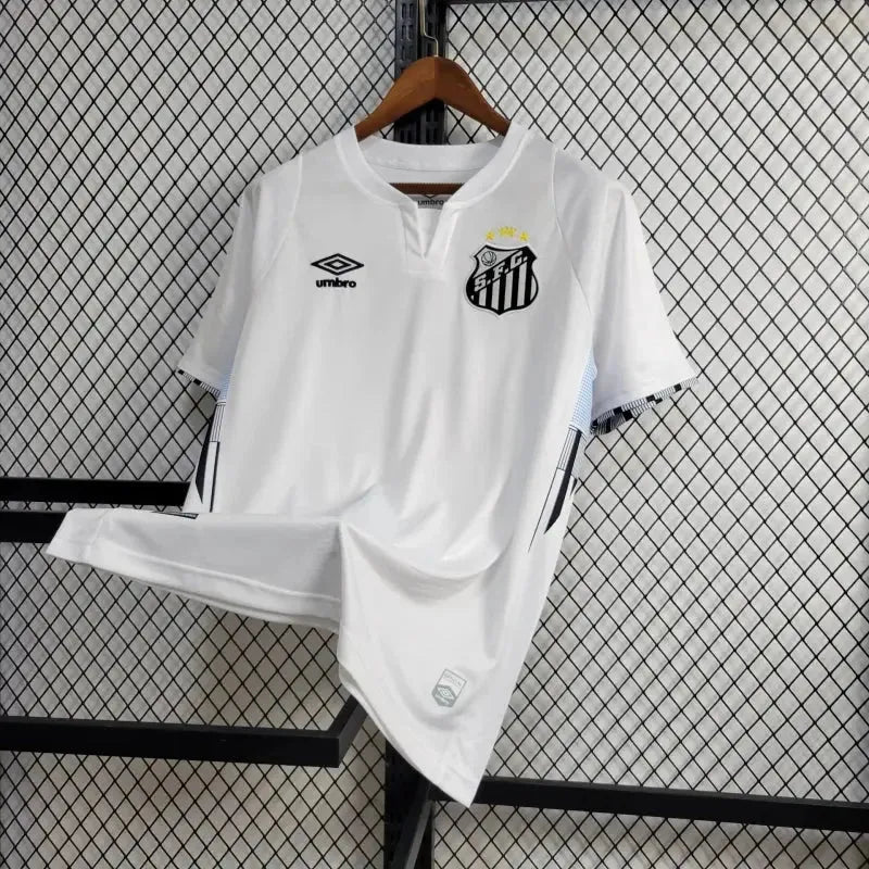 "Camisa Santista Home 24/25 - Torcedor Masculina Branca + Patrocínios - Netmantos"