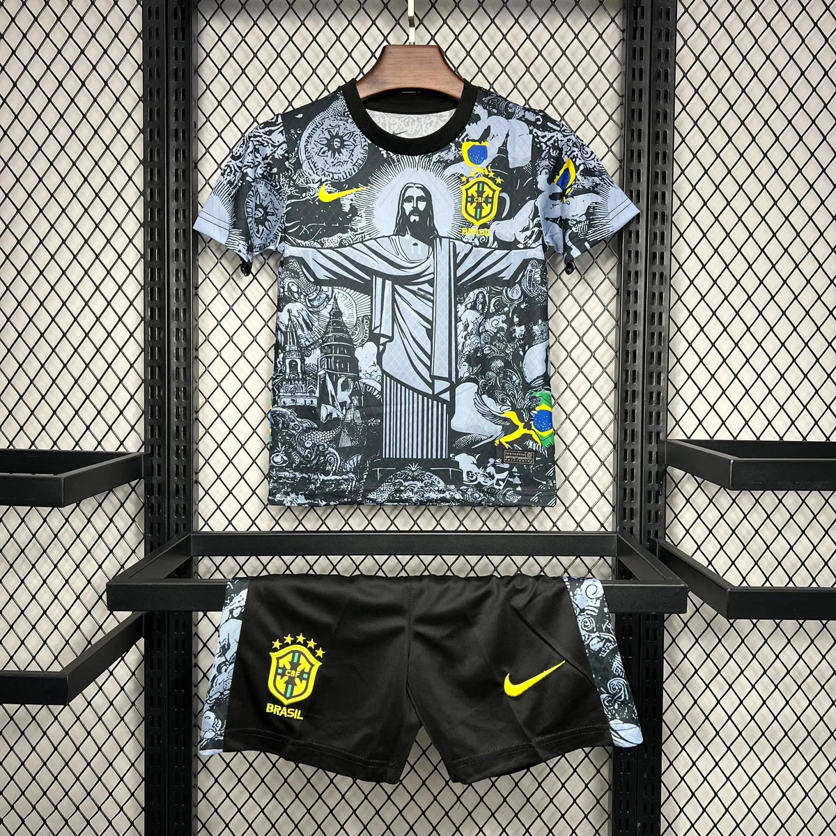 "Camisa Brasil Edição Especial Cristo Redentor 24/25 - Torcedor Infantil Cinza - Netmantos"