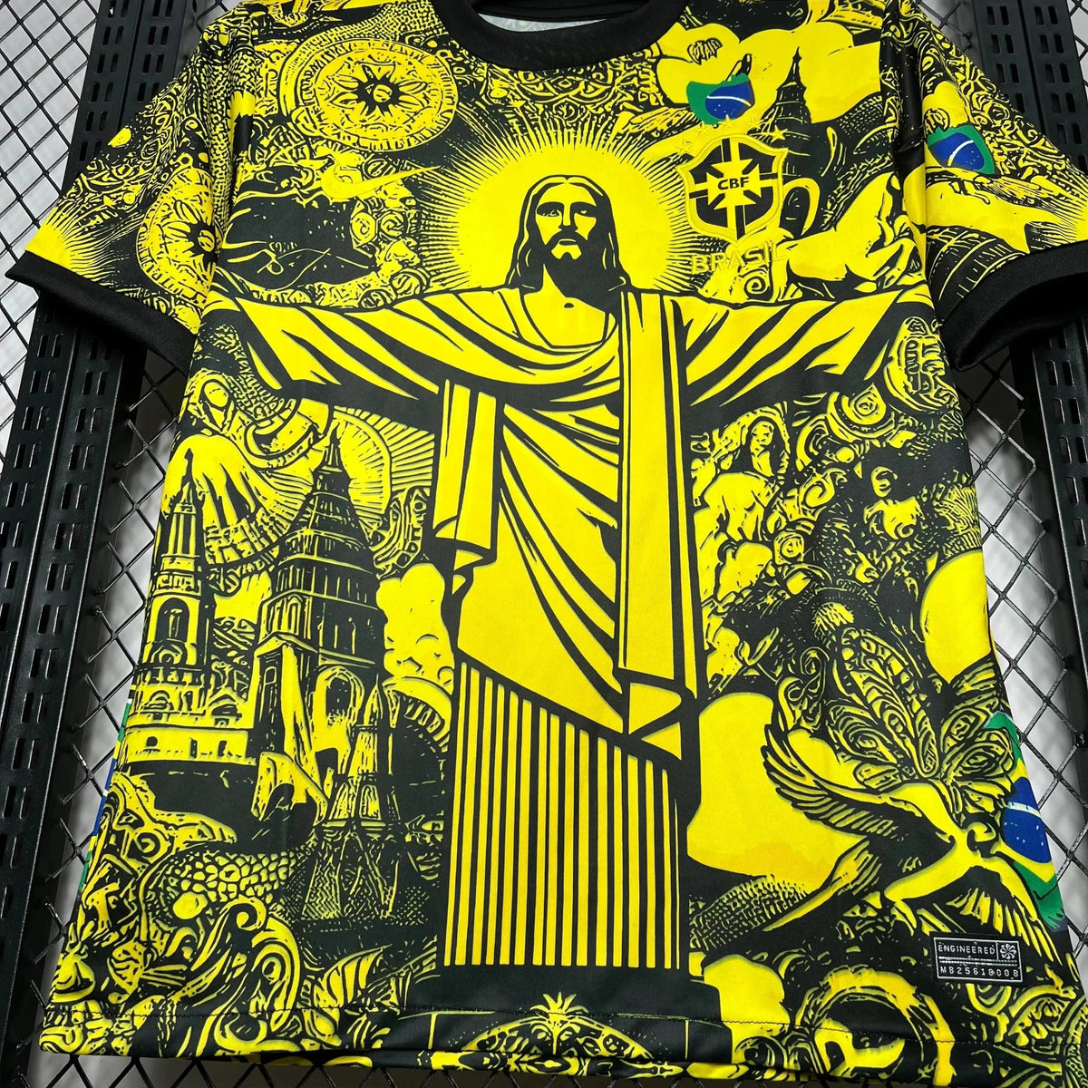 "Camisa Brasil Edição Especial Cristo Redentor - Torcedor Masculina Amarela - Netmantos"