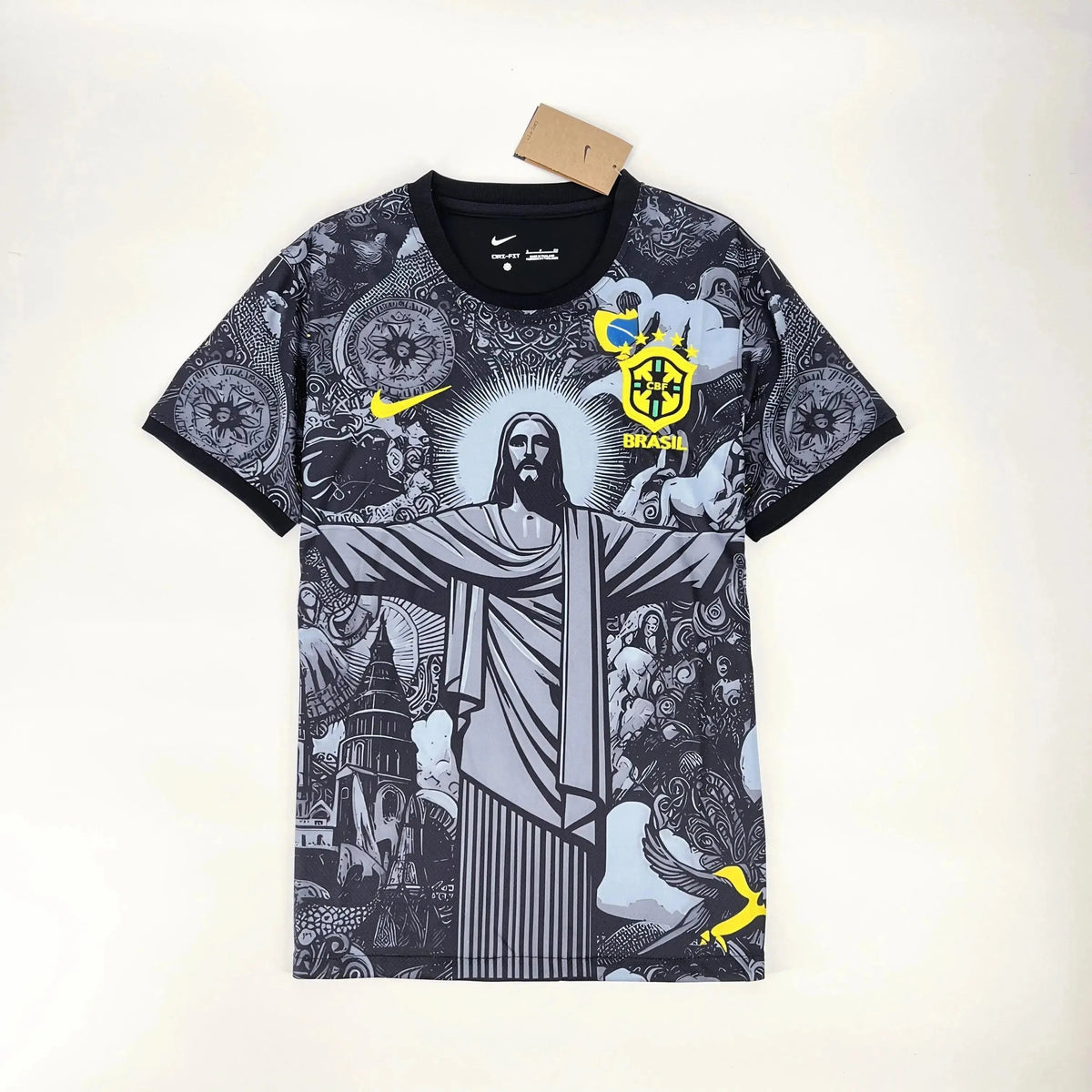 "Camisa Brasil Edição Especial Cristo Redentor - Torcedor Masculina Preta - Netmantos"