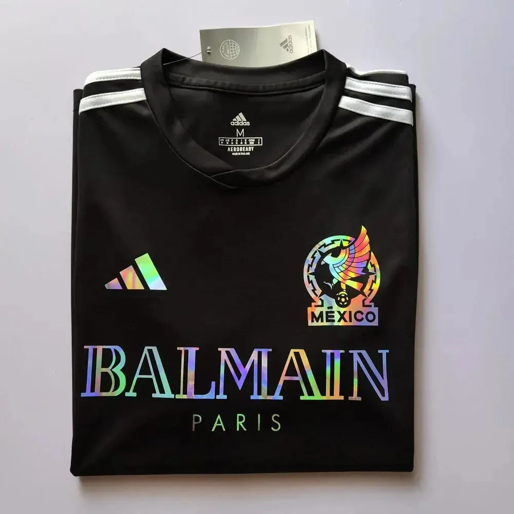 "Camisa México BALMAIN 24/25 - Torcedor Masculina Refletiva Preta - Netmantos"