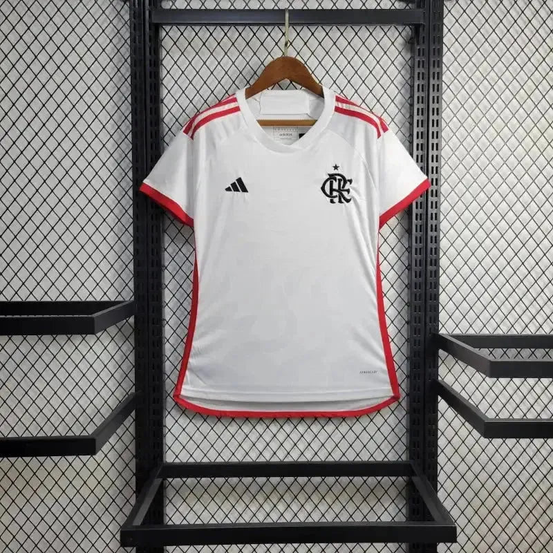 "Camisa Flamengo Away 24/25 - Torcedor Feminina Branca + Todos Patrocínios - Netmantos"