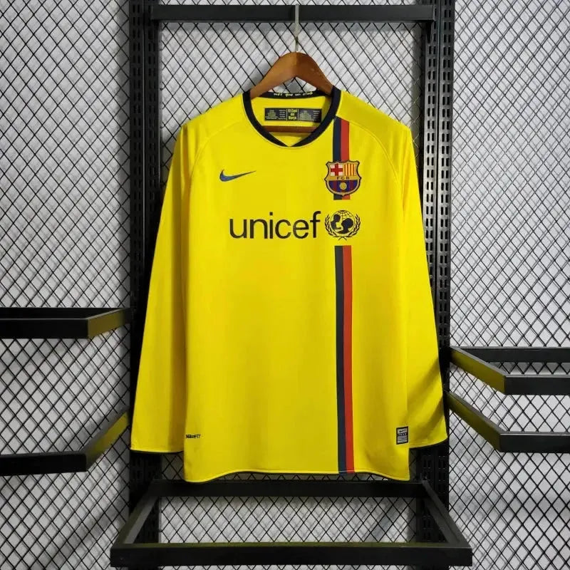 "Camisa Barcelona Away Retrô 2008/09 - Torcedor Masculina Amarela Manga Longa - Netmantos"
