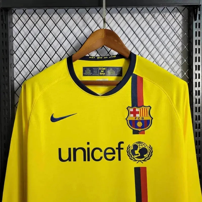 "Camisa Barcelona Away Retrô 2008/09 - Torcedor Masculina Amarela Manga Longa - Netmantos"