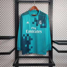 "Camisa Real Madrid Retrô 2017/18 - Torcedor Masculina Azul Manga Longa - Netmantos"