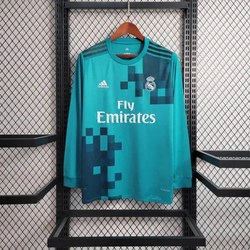 "Camisa Real Madrid Retrô 2017/18 - Torcedor Masculina Azul Manga Longa - Netmantos"