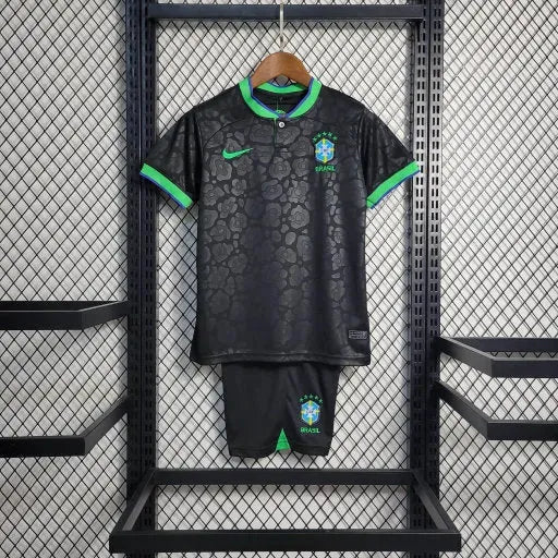 "Camisa Brasil Leopardo 22/23 - Torcedor Infantil Preta e Verde - Netmantos"