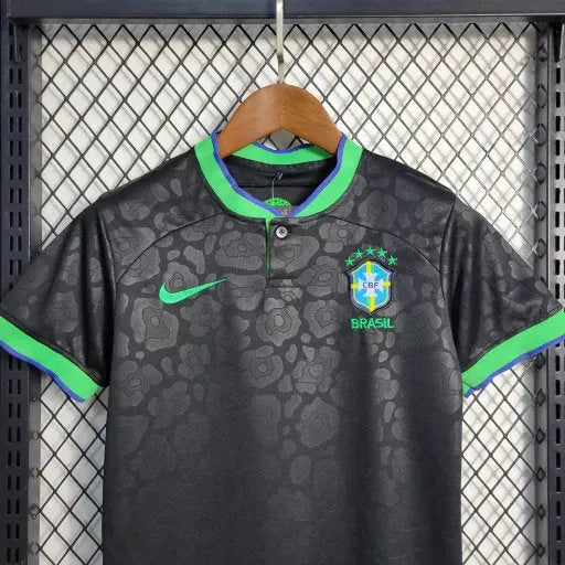 "Camisa Brasil Leopardo 22/23 - Torcedor Infantil Preta e Verde - Netmantos"