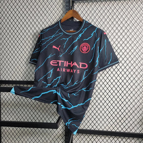 "Camisa Manchester City Away II 23/24 - Torcedor Masculina Preta e Azul - Netmantos"