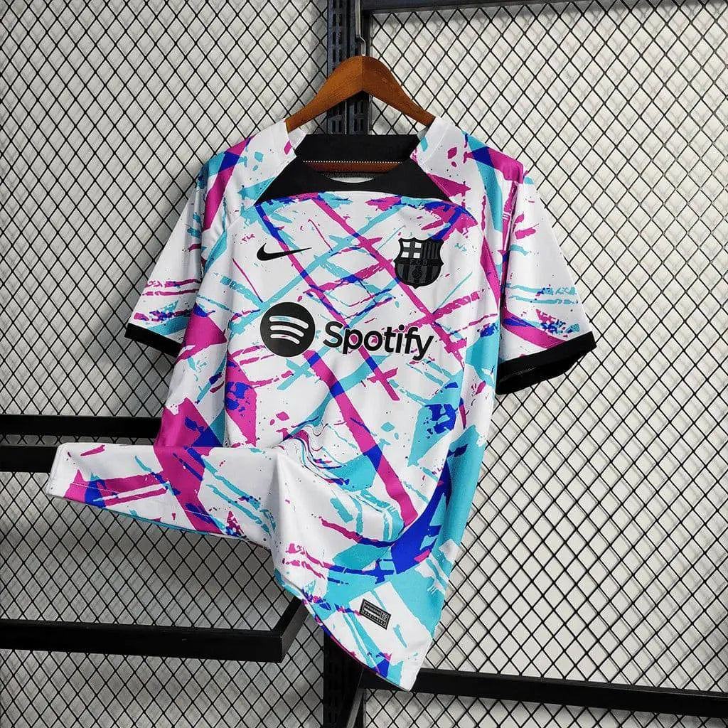 "Camisa Barcelona Treino Jersey 23/24 - Torcedor Masculina Branca e Rosa - Netmantos"