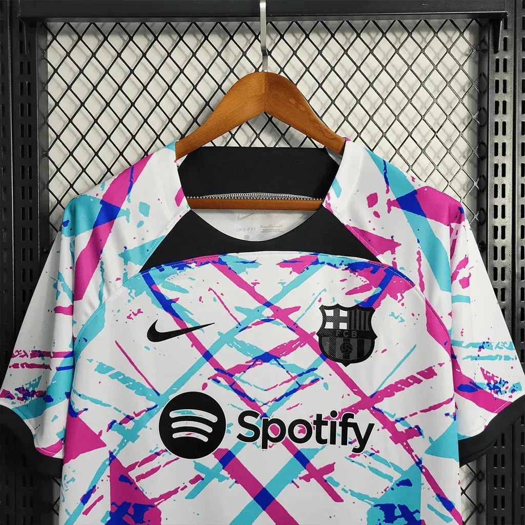 "Camisa Barcelona Treino Jersey 23/24 - Torcedor Masculina Branca e Rosa - Netmantos"