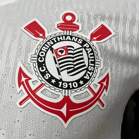 Camisa Timão Home 24/25 - Jogador Masculina Preta e Branca + Patrocínios - Netmantos