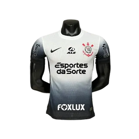 Camisa Timão Home 24/25 - Jogador Masculina Preta e Branca + Patrocínios - Netmantos