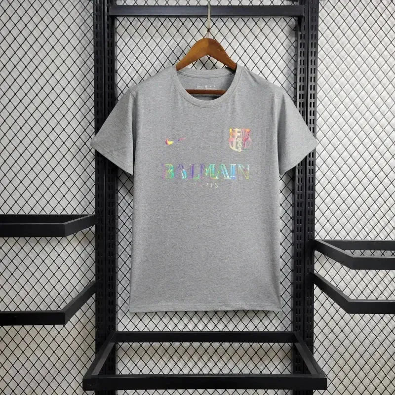 Camisa Barcelona BALMAIN 24/25 - Torcedor Masculina Refletiva Cinza - Netmantos