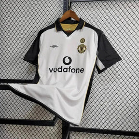 Camisa Manchester United Retrô Edição 100 Anos 01/02 - Torcedor Masculina Branco, Preto e Dourado - Dupla Face - Netmantos