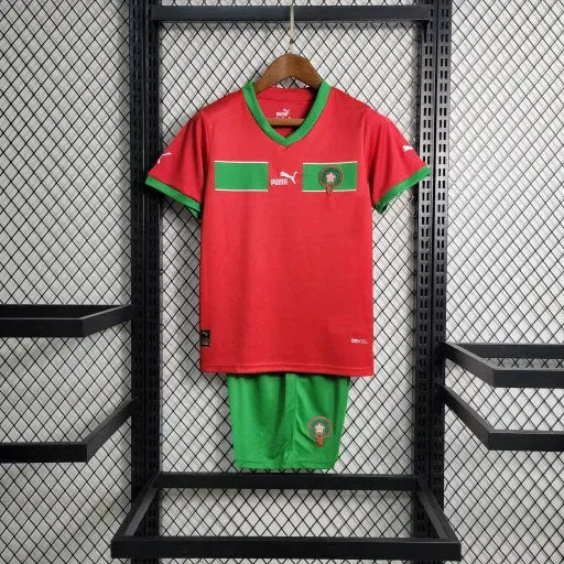 Camisa Marrocos Home 22/23 - Torcedor Infantil Vermelha Verde - Netmantos