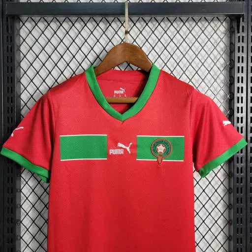 Camisa Marrocos Home 22/23 - Torcedor Infantil Vermelha Verde - Netmantos